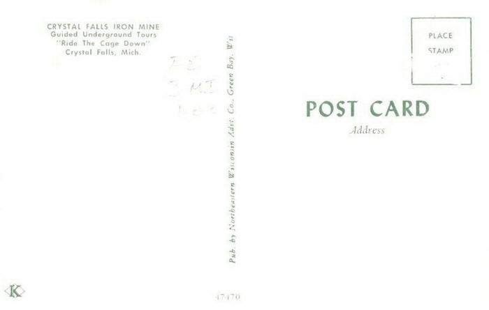 Crystal Falls Iron Mine - Vintage Postcard Back